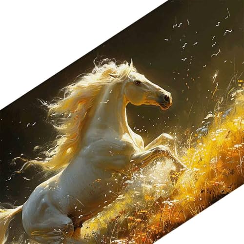 Mauspad 1200 x 600 Gelb Mauspad Pferd Schreibtischunterlage mit Genähten Kanten Rutschfester Mousepad XXL, Tischunterlage Schreibtisch für PC, Maus und Tastatur, Home Office, Gaming Zubehör v7243 Bild 3