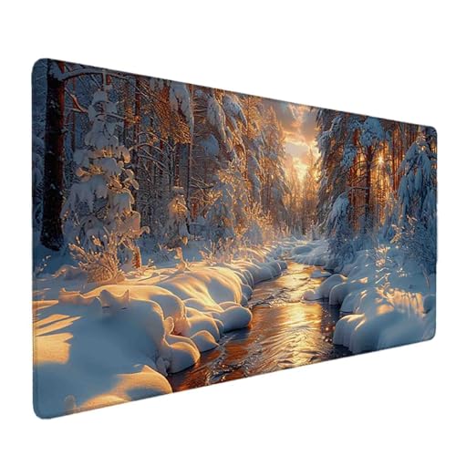 Mauspad 1000 x 500 Winter Mauspad Fluss Schreibtischunterlage mit Genähten Kanten Rutschfester Mousepad XXL, Tischunterlage Schreibtisch für PC, Maus und Tastatur, Home Office, Gaming Zubehör g7298 Bild 1