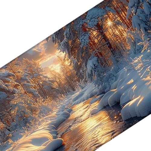 Mauspad 1000 x 500 Winter Mauspad Fluss Schreibtischunterlage mit Genähten Kanten Rutschfester Mousepad XXL, Tischunterlage Schreibtisch für PC, Maus und Tastatur, Home Office, Gaming Zubehör g7298 Bild 3