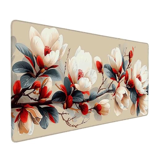 Mauspad 1200 x 600 Creme Mauspad Blume Schreibtischunterlage mit Genähten Kanten Rutschfester Mousepad XXL, Tischunterlage Schreibtisch für PC, Maus und Tastatur, Home Office, Gaming Zubehör c7215 Bild 1