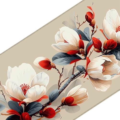 Mauspad 1200 x 600 Creme Mauspad Blume Schreibtischunterlage mit Genähten Kanten Rutschfester Mousepad XXL, Tischunterlage Schreibtisch für PC, Maus und Tastatur, Home Office, Gaming Zubehör c7215 Bild 3
