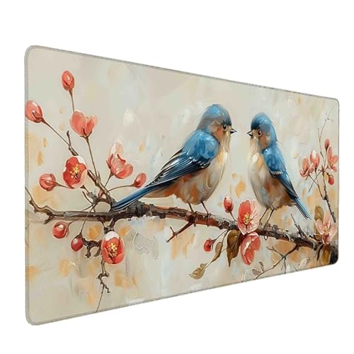 Mauspad 1200 x 600 Blume Mauspad Vogel Schreibtischunterlage mit Genähten Kanten Rutschfester Mousepad XXL, Tischunterlage Schreibtisch für PC, Maus und Tastatur, Home Office, Gaming Zubehör w7096 Bild 1