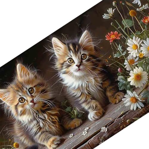 Mauspad 1000 x 500 Blume Mauspad Katze Schreibtischunterlage mit Genähten Kanten Rutschfester Mousepad XXL, Tischunterlage Schreibtisch für PC, Maus und Tastatur, Home Office, Gaming Zubehör w7123 Bild 3