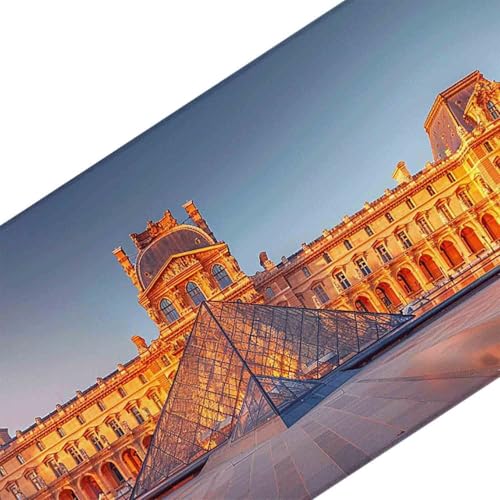 Mauspad 1200 x 600 Louvre Mauspad Paris Schreibtischunterlage mit Genähten Kanten Rutschfester Mousepad XXL, Tischunterlage Schreibtisch für PC, Maus und Tastatur, Home Office, Gaming Zubehör l6921 Bild 3