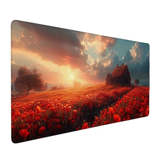 Mauspad 1200 x 600 Rot Mauspad Blume Schreibtischunterlage mit Genähten Kanten Rutschfester Mousepad XXL, Tischunterlage Schreibtisch für PC, Maus und Tastatur, Home Office, Gaming Zubehör l6606 Bild 1