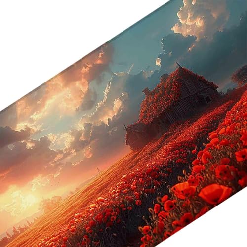 Mauspad 1200 x 600 Rot Mauspad Blume Schreibtischunterlage mit Genähten Kanten Rutschfester Mousepad XXL, Tischunterlage Schreibtisch für PC, Maus und Tastatur, Home Office, Gaming Zubehör l6606 Bild 3