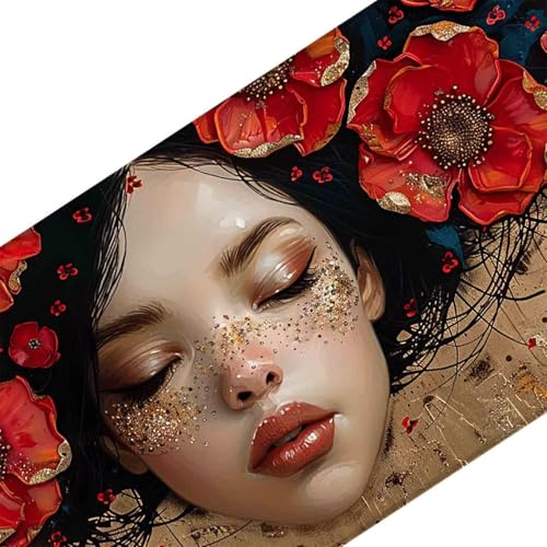 Mauspad 1200 x 600 Blume Mauspad Frau Schreibtischunterlage mit Genähten Kanten Rutschfester Mousepad XXL, Tischunterlage Schreibtisch für PC, Maus und Tastatur, Home Office, Gaming Zubehör e6879 Bild 3