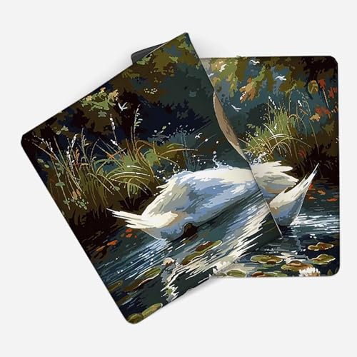 Mauspad 1200 x 600 Weiß Mauspad Schwan Schreibtischunterlage mit Genähten Kanten Rutschfester Mousepad XXL, Tischunterlage Schreibtisch für PC, Maus und Tastatur, Home Office, Gaming Zubehör v6739 Bild 2