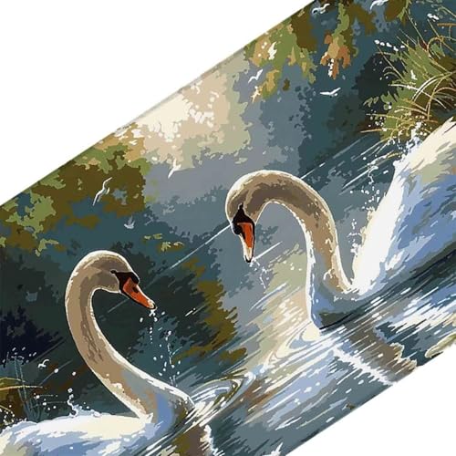 Mauspad 1200 x 600 Weiß Mauspad Schwan Schreibtischunterlage mit Genähten Kanten Rutschfester Mousepad XXL, Tischunterlage Schreibtisch für PC, Maus und Tastatur, Home Office, Gaming Zubehör v6739 Bild 3