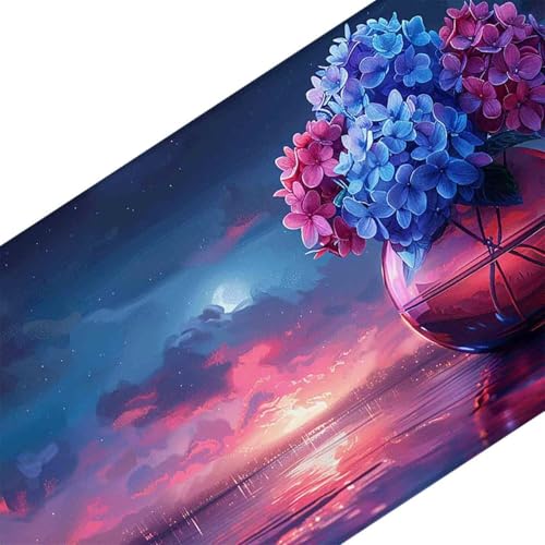 Mauspad 1200 x 600 Lila Mauspad Blume Schreibtischunterlage mit Genähten Kanten Rutschfester Mousepad XXL, Tischunterlage Schreibtisch für PC, Maus und Tastatur, Home Office, Gaming Zubehör w6781 Bild 3