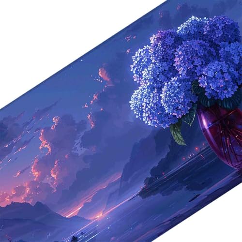 Mauspad 1200 x 600 Lila Mauspad Landschaft Schreibtischunterlage mit Genähten Kanten Rutschfester Mousepad XXL, Tischunterlage Schreibtisch für PC, Maus und Tastatur, Home Office, Gaming Zubehör c6774 Bild 3