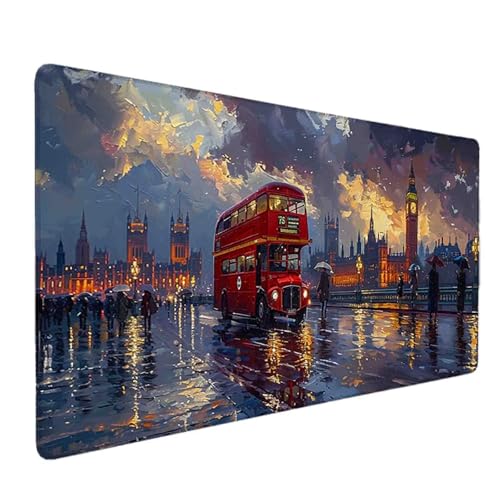 Mauspad 1200 x 600 Rot Mauspad Bus Schreibtischunterlage mit Genähten Kanten Rutschfester Mousepad XXL, Tischunterlage Schreibtisch für PC, Maus und Tastatur, Schreibtischzubehör, Gaming Zubehör s6683 Bild 1