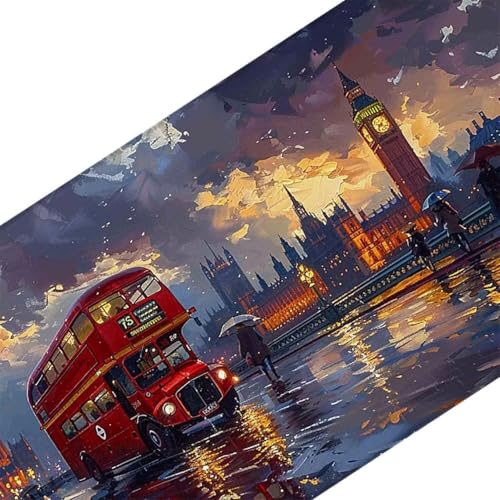 Mauspad 1200 x 600 Rot Mauspad Bus Schreibtischunterlage mit Genähten Kanten Rutschfester Mousepad XXL, Tischunterlage Schreibtisch für PC, Maus und Tastatur, Schreibtischzubehör, Gaming Zubehör s6683 Bild 3