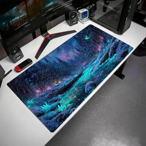 Gaming Mauspad, 100x200cmx3mm GroßEs Mousepad,wasserdichte Gewebe, Rutschfester Gummiunterseite, BüRobedarf, Verbesserte PräZision Und Geschwindigkeit, Fluoreszenz Wald JX2B-785 Bild 3
