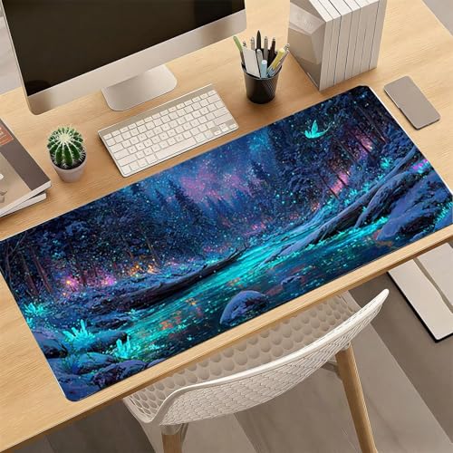 Gaming Mauspad, 100x200cmx3mm GroßEs Mousepad,wasserdichte Gewebe, Rutschfester Gummiunterseite, BüRobedarf, Verbesserte PräZision Und Geschwindigkeit, Fluoreszenz Wald JX2B-785 Bild 4