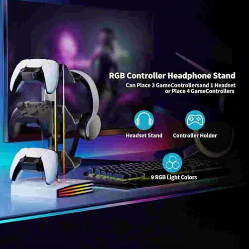 RGB-Gaming-Headset- und Controller-Ständer mit USB-Hub, dynamisch für Lichteffekte (schwarz) Bild 5