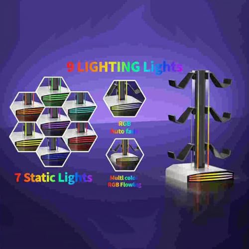 RGB-Gaming-Headset- und Controller-Ständer mit USB-Hub, dynamisch für Lichteffekte (schwarz) Bild 7