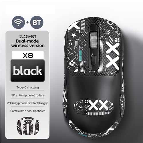 Kabellose Maus, Dual-Modus 2,4 GHz und BT 5.0-Maus mit Anti-Rutsch-Gitter-Scrollrad, 3 Einstellbare DPI-Stufen, Ergonomisches Design, für Gaming-Arbeiten (Black) Bild 2