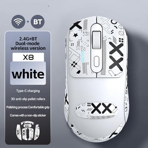 Kabellose Maus, 2,4 GHz BT5.0 Dual-Modus, Ergonomische Gaming-Maus mit Rutschfestem 3D-Gitter-Scrollrad und Aufkleber, 3 Einstellbare DPI-Stufen, für PC-Laptop (White) Bild 2