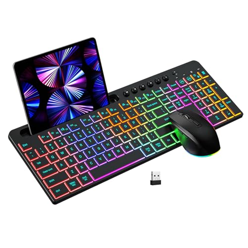 Diyeeni Kabellose Tastatur- und Maus-Kombination, 115 Tasten, RGB-Hintergrundbeleuchtung, Verstellbarer Standplatz, 6 Multimedia-Tasten, 6-Maus mit 800/1200/1600 DPI für Gaming, Bild 1