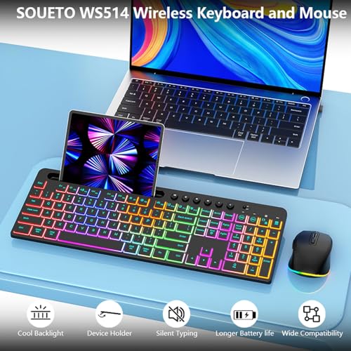 Diyeeni Kabellose Tastatur- und Maus-Kombination, 115 Tasten, RGB-Hintergrundbeleuchtung, Verstellbarer Standplatz, 6 Multimedia-Tasten, 6-Maus mit 800/1200/1600 DPI für Gaming, Bild 2