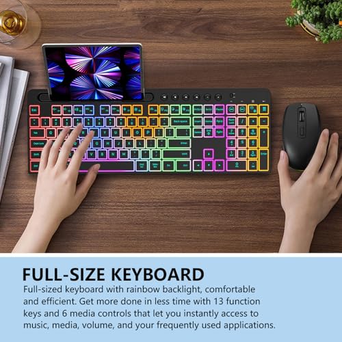 Diyeeni Kabellose Tastatur- und Maus-Kombination, 115 Tasten, RGB-Hintergrundbeleuchtung, Verstellbarer Standplatz, 6 Multimedia-Tasten, 6-Maus mit 800/1200/1600 DPI für Gaming, Bild 3