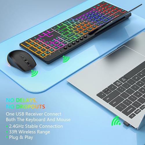 Diyeeni Kabellose Tastatur- und Maus-Kombination, 115 Tasten, RGB-Hintergrundbeleuchtung, Verstellbarer Standplatz, 6 Multimedia-Tasten, 6-Maus mit 800/1200/1600 DPI für Gaming, Bild 6