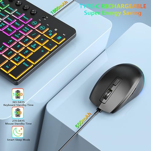 Diyeeni Kabellose Tastatur- und Maus-Kombination, 115 Tasten, RGB-Hintergrundbeleuchtung, Verstellbarer Standplatz, 6 Multimedia-Tasten, 6-Maus mit 800/1200/1600 DPI für Gaming, Bild 7