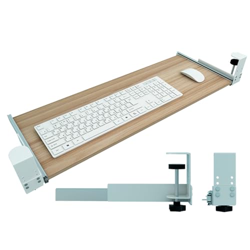 Verstellbare Tastaturablage aus Holz, 55 x 75 cm, unter dem Schreibtisch, mit Klemme, extra Sto-Maus-Plattformen & Stützen, perfekt für Heimbüro und Gaming-Setup Bild 1