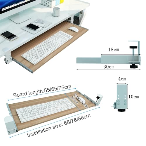 Verstellbare Tastaturablage aus Holz, 55 x 75 cm, unter dem Schreibtisch, mit Klemme, extra Sto-Maus-Plattformen & Stützen, perfekt für Heimbüro und Gaming-Setup Bild 2