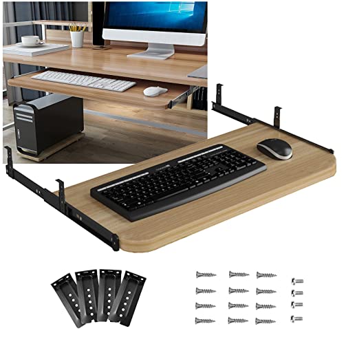 Tastaturablage unter dem Schreibtisch, Walnussholz, verschiebbare Maus und Tastatur, Verbesserung der Muskelermüdung, ideal für Heimbüro und Gaming. Bild 1