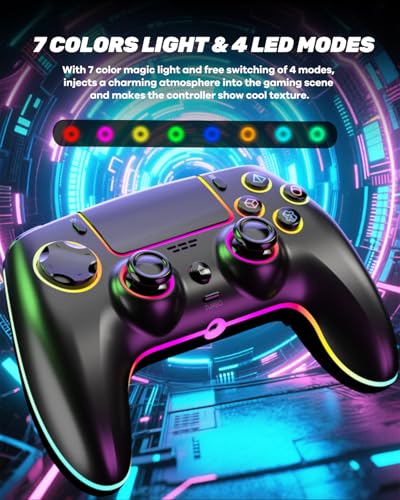 Wireless Pro Controller für PS5/PC/MAC/Steam Deck, Gamepad mit 7 Variablen RGB Farben/Hall Effect Joystick&Trigger/Turbo/6-Achsen-Gyroskop/Programmierbar/Dual Vibration/Headset Anschluss/1500 mAh Akku Bild 2