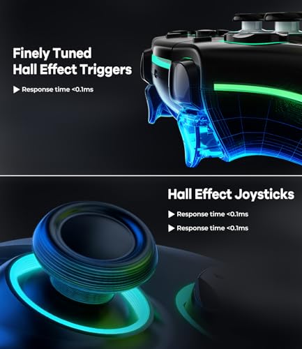 Wireless Pro Controller für PS5/PC/MAC/Steam Deck, Gamepad mit 7 Variablen RGB Farben/Hall Effect Joystick&Trigger/Turbo/6-Achsen-Gyroskop/Programmierbar/Dual Vibration/Headset Anschluss/1500 mAh Akku Bild 3
