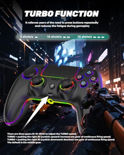 Wireless Pro Controller für PS5/PC/MAC/Steam Deck, Gamepad mit 7 Variablen RGB Farben/Hall Effect Joystick&Trigger/Turbo/6-Achsen-Gyroskop/Programmierbar/Dual Vibration/Headset Anschluss/1500 mAh Akku Bild 4