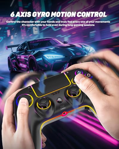 Wireless Pro Controller für PS5/PC/MAC/Steam Deck, Gamepad mit 7 Variablen RGB Farben/Hall Effect Joystick&Trigger/Turbo/6-Achsen-Gyroskop/Programmierbar/Dual Vibration/Headset Anschluss/1500 mAh Akku Bild 5