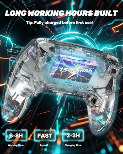 Wireless Pro Controller für PS5/PC/MAC/Steam Deck, Gamepad mit 7 Variablen RGB Farben/Hall Effect Joystick&Trigger/Turbo/6-Achsen-Gyroskop/Programmierbar/Dual Vibration/Headset Anschluss/1500 mAh Akku Bild 6