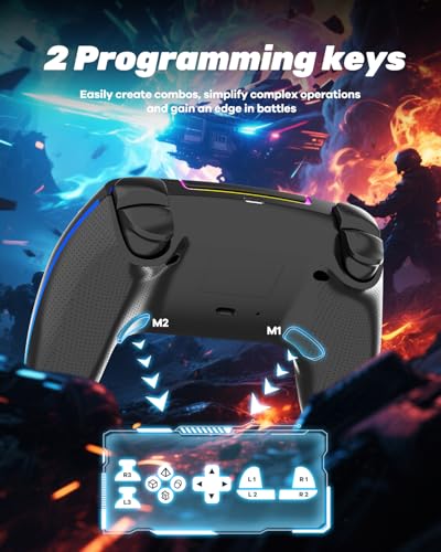 Wireless Pro Controller für PS5/PC/MAC/Steam Deck, Gamepad mit 7 Variablen RGB Farben/Hall Effect Joystick&Trigger/Turbo/6-Achsen-Gyroskop/Programmierbar/Dual Vibration/Headset Anschluss/1500 mAh Akku Bild 7