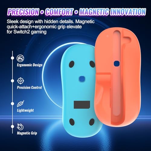 Für Nintendo Switch2 Maus-Set mit linkem und rechtem Griff mit magnetischer Basis, tragbares Design bietet Stabilität und einfachen Transport für Gaming (Blau-Orange) Bild 3