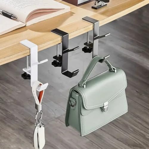 1 x verstellbarer Schreibtischkantenhaken, Gaming-Headset, Schreibtischaufhänger, Rucksack, Aufbewahrung, Hängehaken, Halterung, stanzfrei, Heimbüro, Organizer (weiß) Bild 2