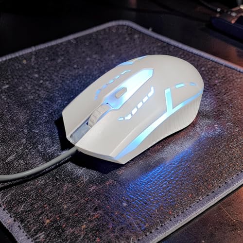 JUSTOP Weißes USB-Tastatur- und Maus-Set, leuchtende LED-Lichter, schlanke Tastatur in voller Größe, LED-Gaming-Maus, Spiel oder Business, UK-Layout, für PC, Laptop, Windows und Mac, PS4, PS5, Xbox Bild 7