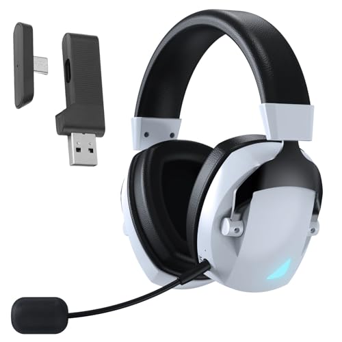 Kabelloses Gaming-Headset, 2,4 GHz Bluetooth 5.4-Kopfhörer, Geräuschunterdrückendes RGB-Licht-Headset mit 7.1-Surround-Sound, Ideal für PC, Laptop und Smartphone (Schwarz-Weiss) Bild 3