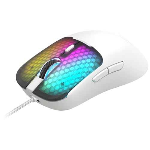 Mars Gaming MM-Viper, Ultraleichter Gaming-Maus 56g, Anpassbares RGB Chroma, Optischer Sensor A825PRO, 12800 DPI, 1000Hz, HUANO Mechanische Schalter, Software, Geflochtener USB-A/USB-C-Kabel, Weiß Bild 1