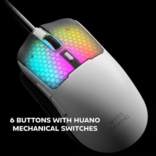 Mars Gaming MM-Viper, Ultraleichter Gaming-Maus 56g, Anpassbares RGB Chroma, Optischer Sensor A825PRO, 12800 DPI, 1000Hz, HUANO Mechanische Schalter, Software, Geflochtener USB-A/USB-C-Kabel, Weiß Bild 2