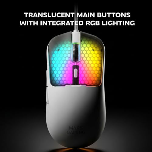 Mars Gaming MM-Viper, Ultraleichter Gaming-Maus 56g, Anpassbares RGB Chroma, Optischer Sensor A825PRO, 12800 DPI, 1000Hz, HUANO Mechanische Schalter, Software, Geflochtener USB-A/USB-C-Kabel, Weiß Bild 3