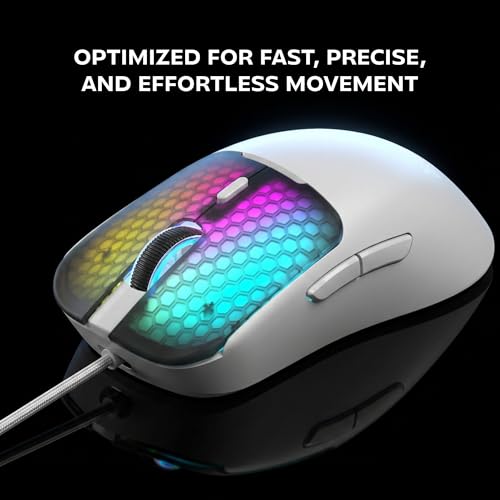 Mars Gaming MM-Viper, Ultraleichter Gaming-Maus 56g, Anpassbares RGB Chroma, Optischer Sensor A825PRO, 12800 DPI, 1000Hz, HUANO Mechanische Schalter, Software, Geflochtener USB-A/USB-C-Kabel, Weiß Bild 4
