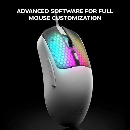 Mars Gaming MM-Viper, Ultraleichter Gaming-Maus 56g, Anpassbares RGB Chroma, Optischer Sensor A825PRO, 12800 DPI, 1000Hz, HUANO Mechanische Schalter, Software, Geflochtener USB-A/USB-C-Kabel, Weiß Bild 5