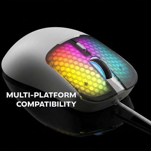 Mars Gaming MM-Viper, Ultraleichter Gaming-Maus 56g, Anpassbares RGB Chroma, Optischer Sensor A825PRO, 12800 DPI, 1000Hz, HUANO Mechanische Schalter, Software, Geflochtener USB-A/USB-C-Kabel, Weiß Bild 6
