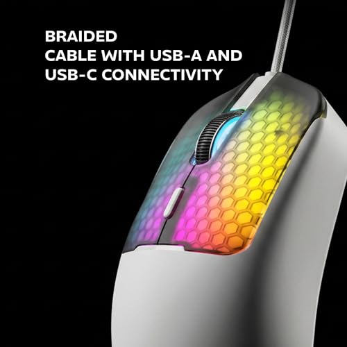 Mars Gaming MM-Viper, Ultraleichter Gaming-Maus 56g, Anpassbares RGB Chroma, Optischer Sensor A825PRO, 12800 DPI, 1000Hz, HUANO Mechanische Schalter, Software, Geflochtener USB-A/USB-C-Kabel, Weiß Bild 7