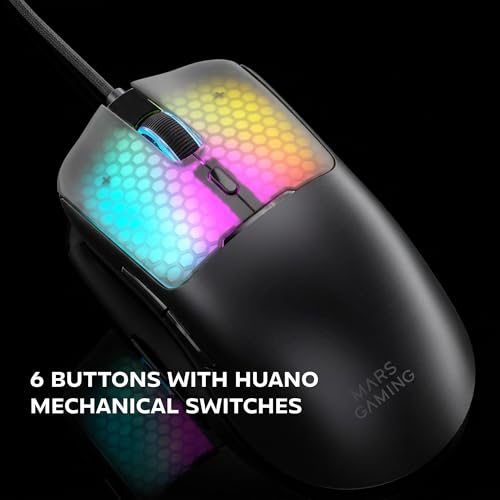 Mars Gaming MM-Viper, Ultraleichter Gaming-Maus 56g, Anpassbares RGB Chroma, Optischer Sensor A825PRO, 12800 DPI, 1000Hz, HUANO Mechanische Schalter, Software, Geflochtener USB-A/USB-C-Kabel, Schwarz Bild 2