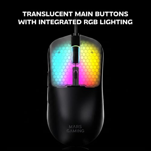 Mars Gaming MM-Viper, Ultraleichter Gaming-Maus 56g, Anpassbares RGB Chroma, Optischer Sensor A825PRO, 12800 DPI, 1000Hz, HUANO Mechanische Schalter, Software, Geflochtener USB-A/USB-C-Kabel, Schwarz Bild 4
